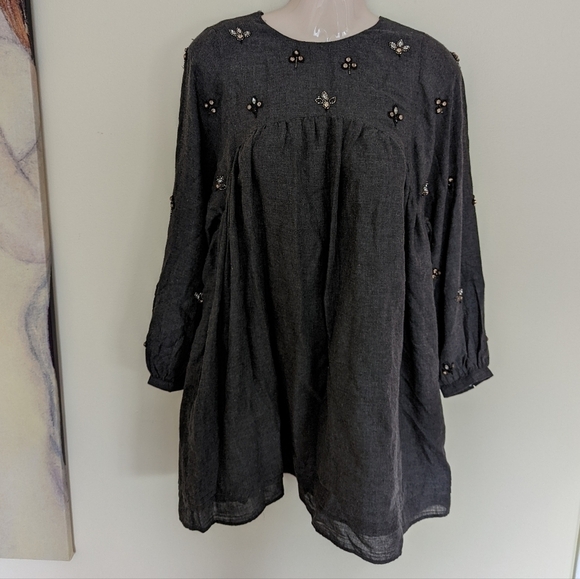Zara bejeweled beaded tunic dress with pockets grey xs - Picture 5 of 16